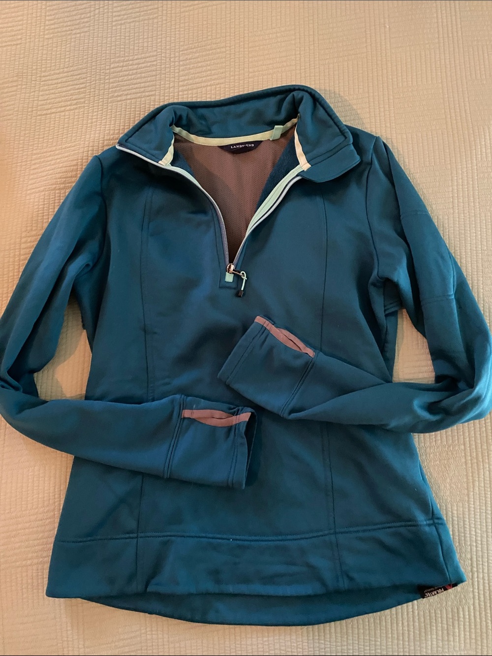 Land's End Polartec teal quarter zip pullover women's small